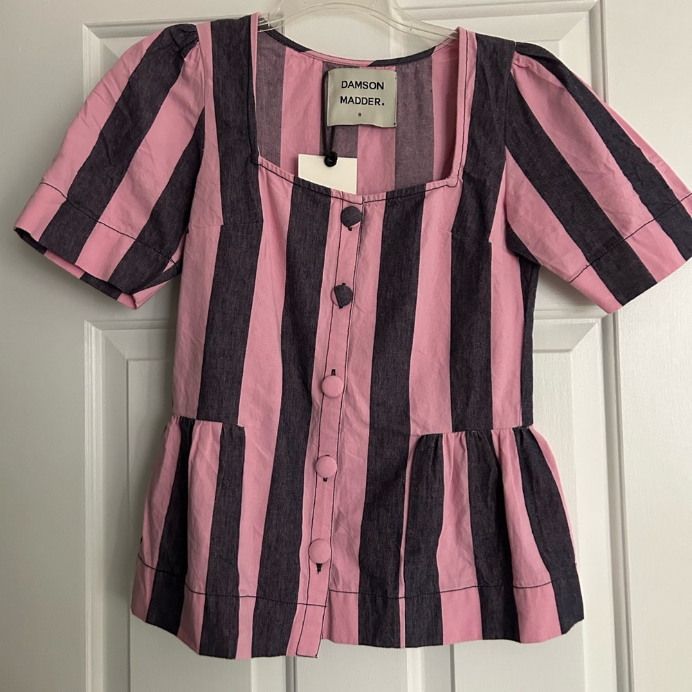 Damson Madder Pink and Black Striped Women's Blouse